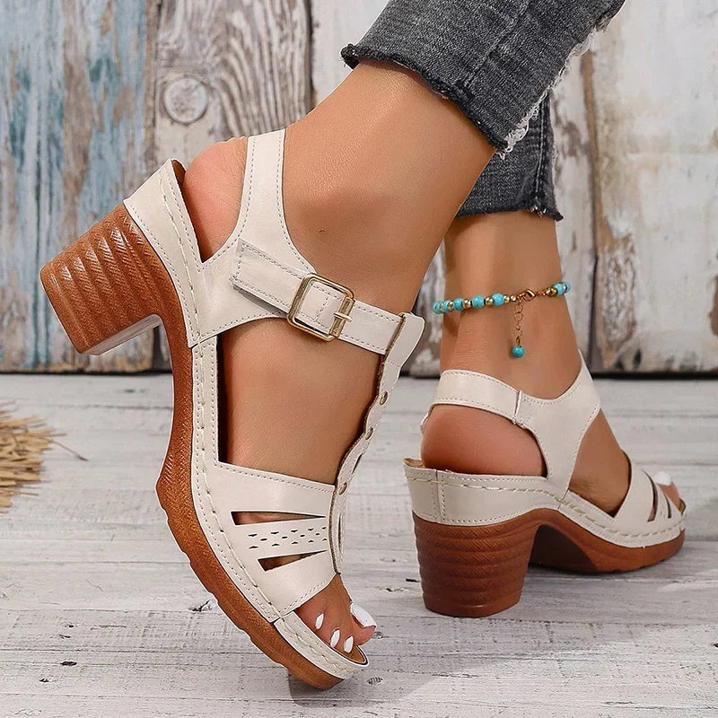 Loretta Buckle Comfort Heel Sandals