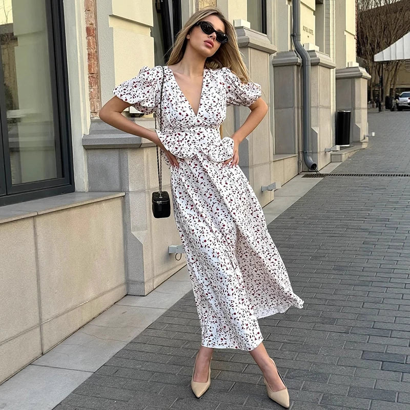 Camille Elegant Floral V-Neck Dress