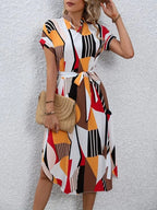 Nora Geo-Print Belted Midi Dress