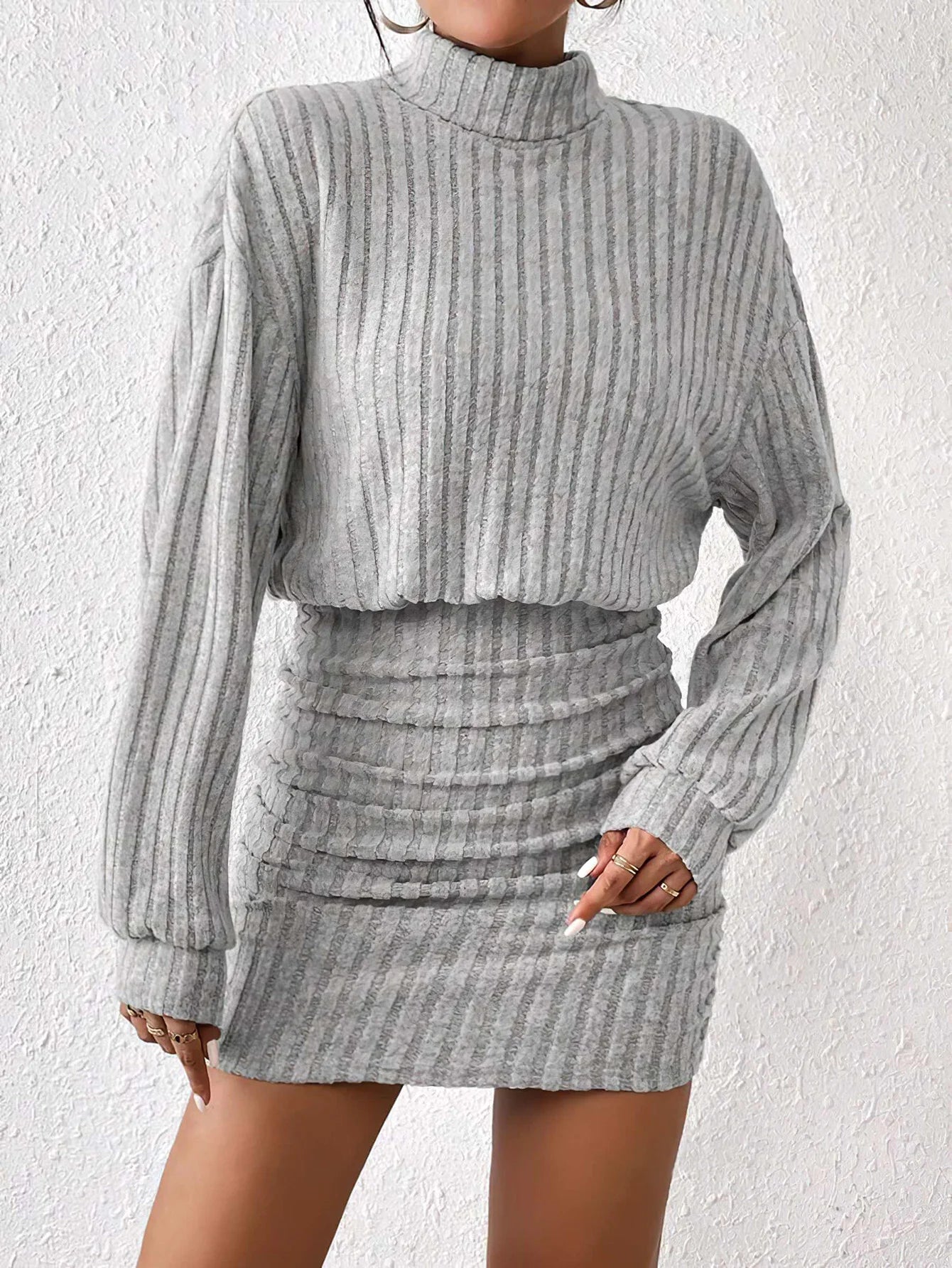 Elena Ribbed Knit High Neck Mini Dress