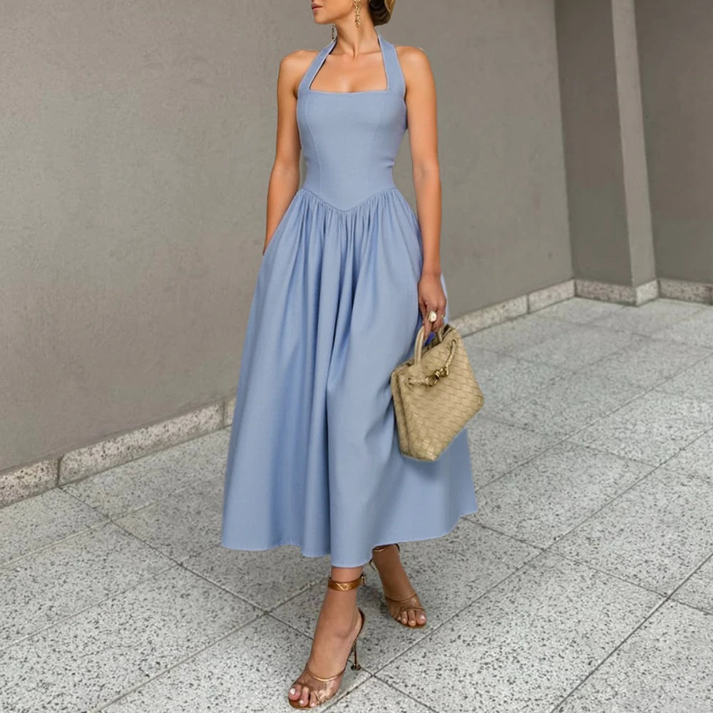 Penelope Pleated Halter Midi Dress