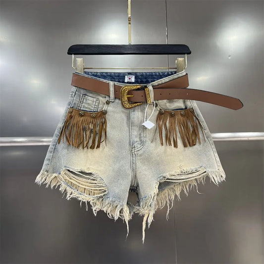 Amara Fringe Accent Denim Shorts