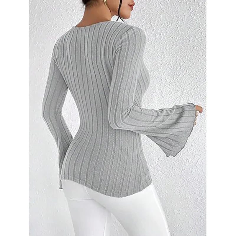 Ella Ribbed Flare Sleeve Knit Top