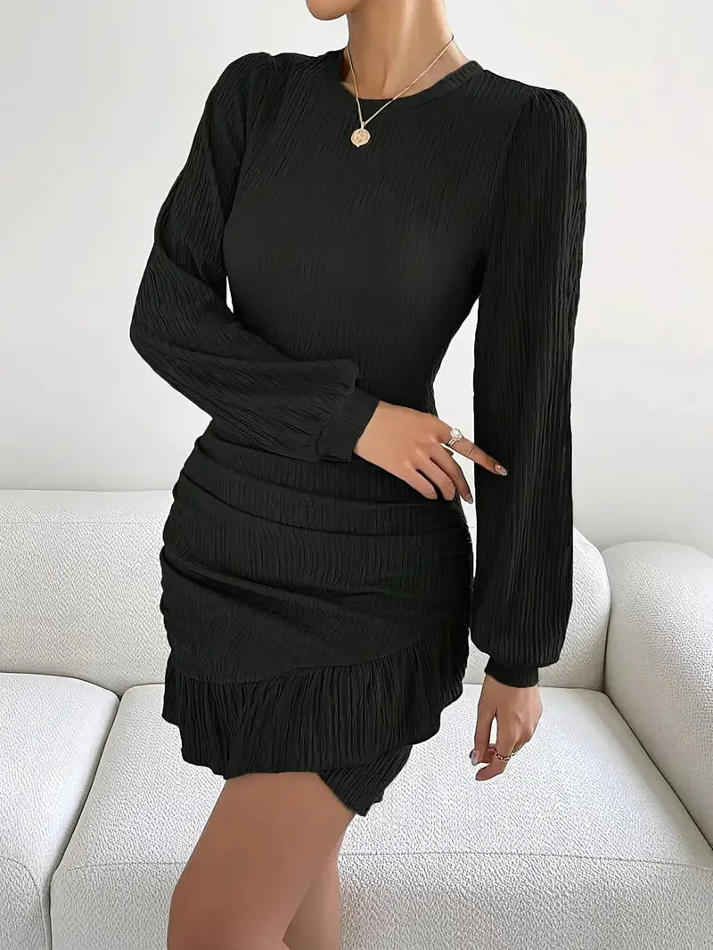 Lana Ruched Knit Puff Sleeve Dress