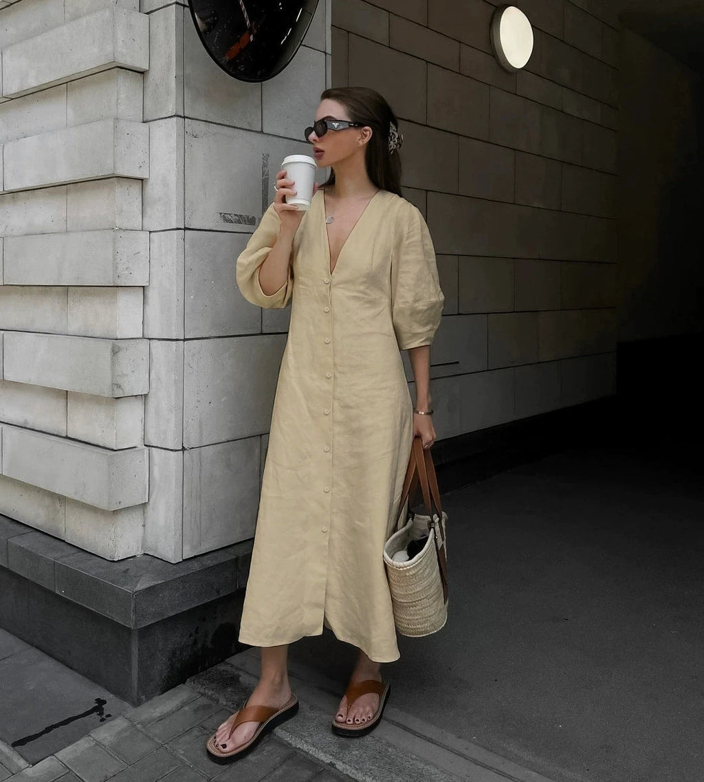 Selene Retro Puff Sleeve Maxi Dress