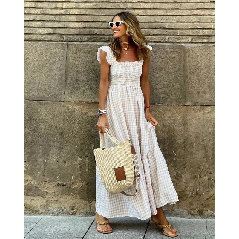 Isla Elegant Plaid Slip Dress