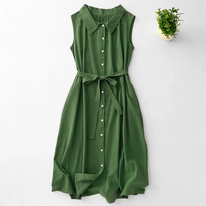 Mae Belted Button-Front Dress