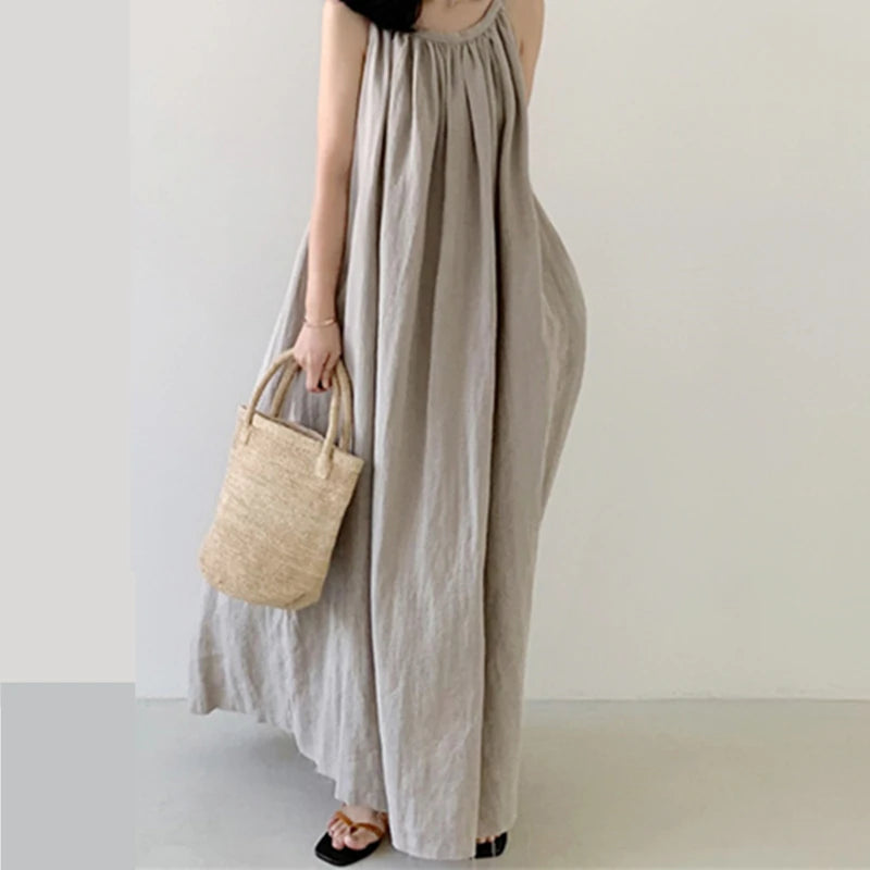 Nora Vintage Cotton Linen Maxi Dress