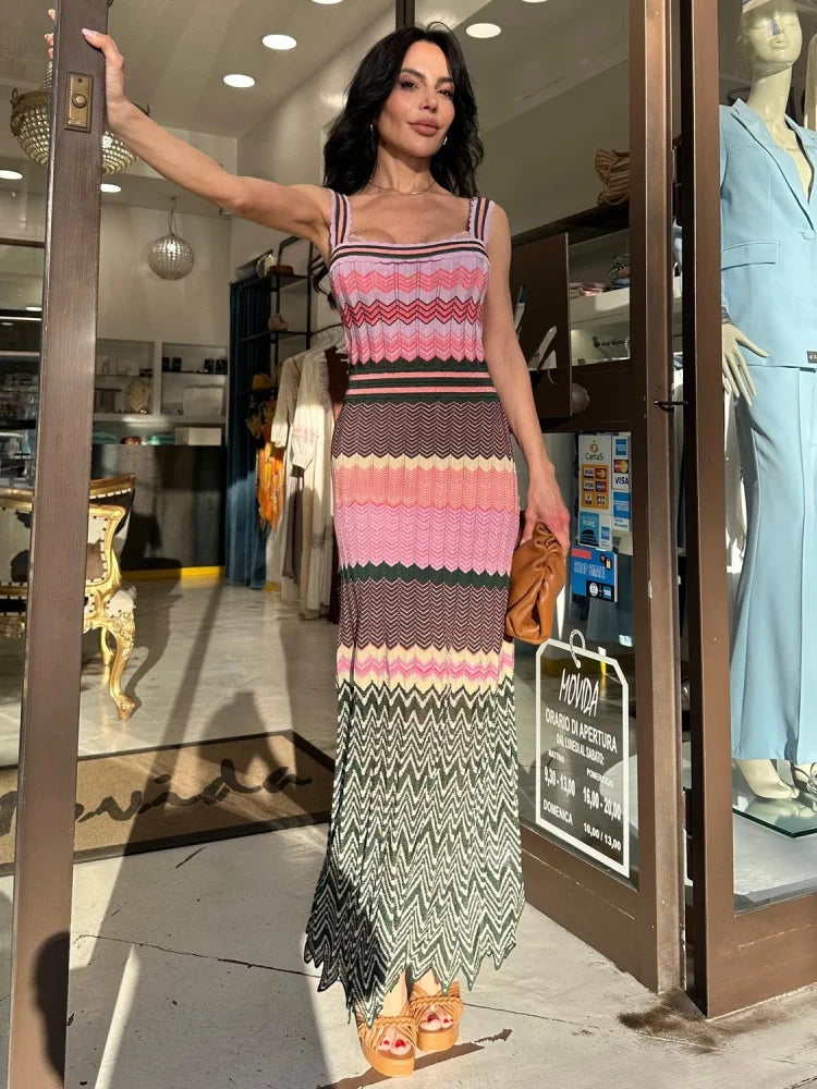 Emily Striped Knitted Halter Dress