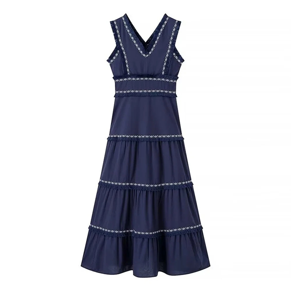 Isabelle Trim Tiered Midi Dress