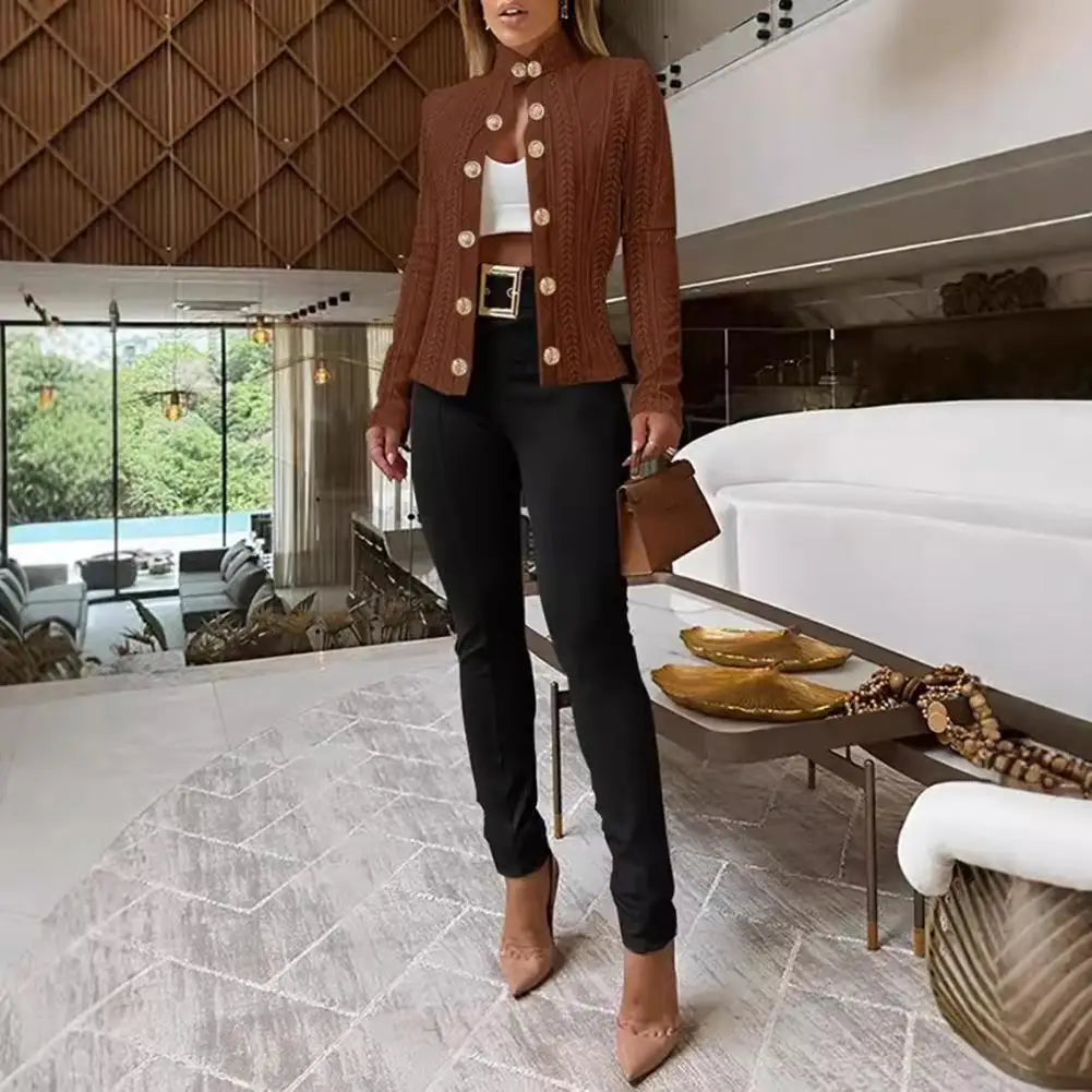 Elena Sculpted Knit Button Blazer