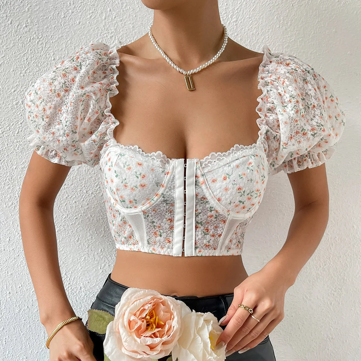 Ava Pearl Lace Crop Top
