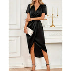 Isla Satin Cross-Neck Wrap Dress