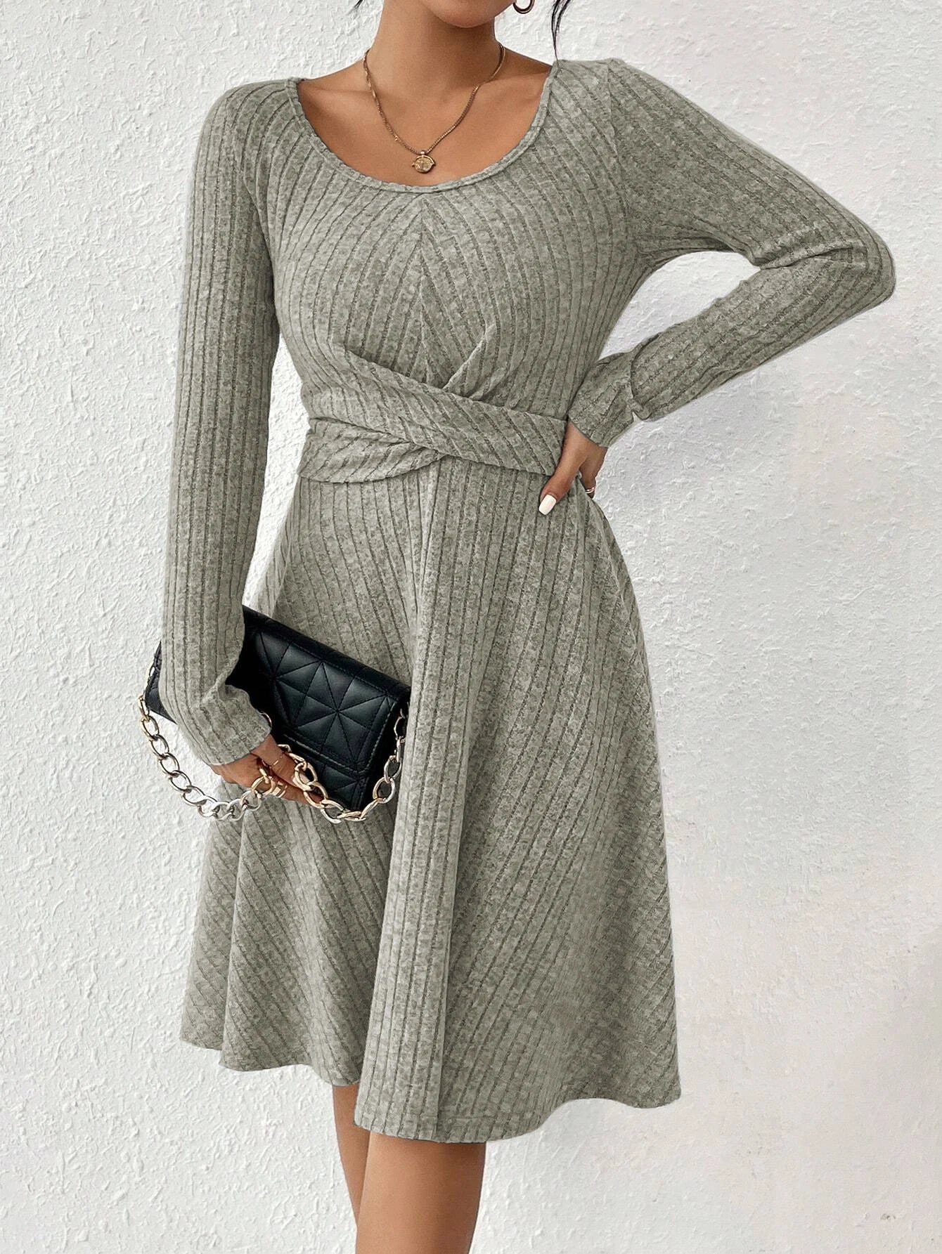 Isabella Ribbed Knit Flare Midi Dress