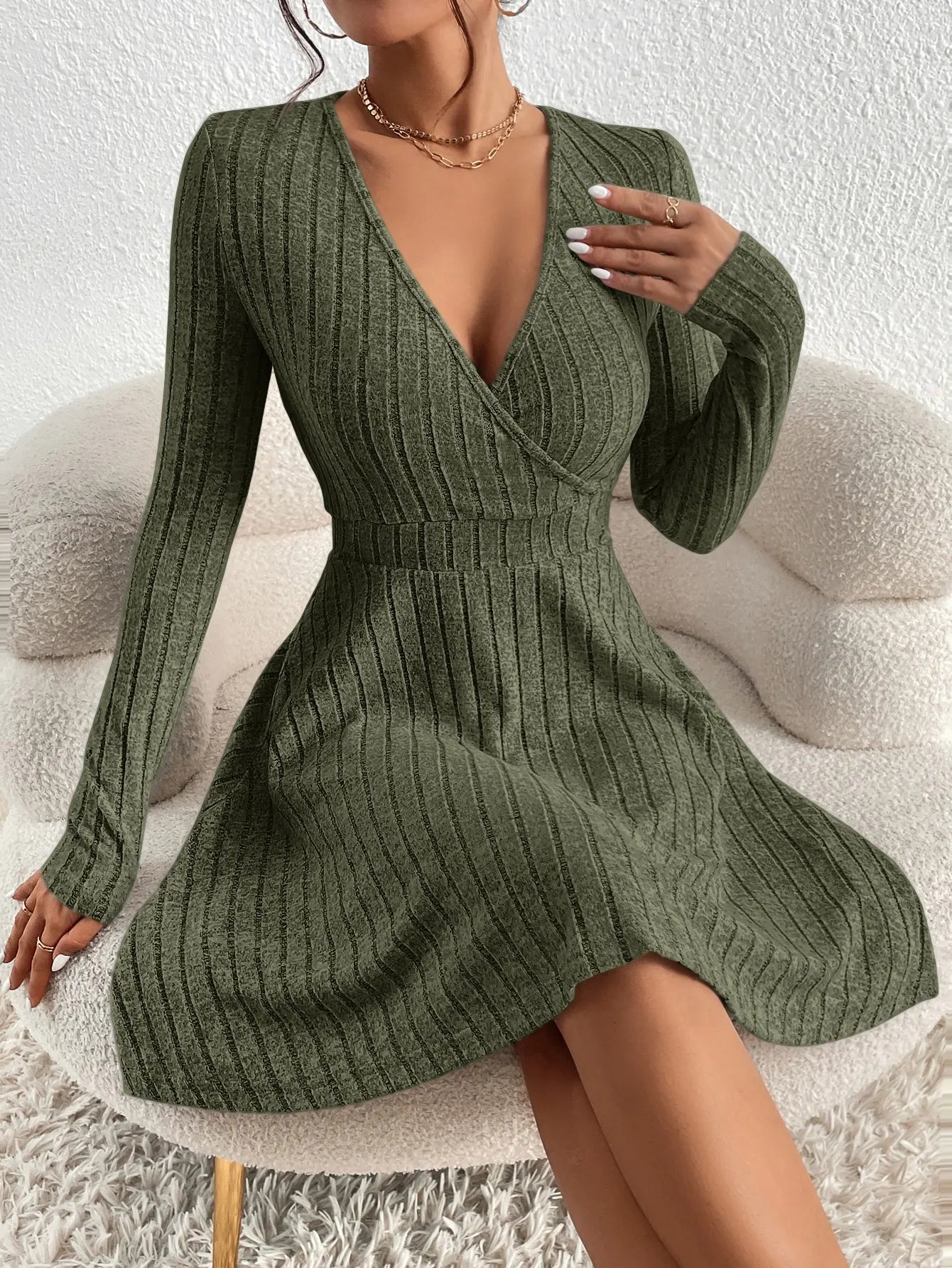 Elena Ribbed Knit Wrap Dress