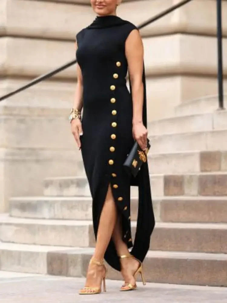 Clara Cape-Detail Sculpted Maxi Dress