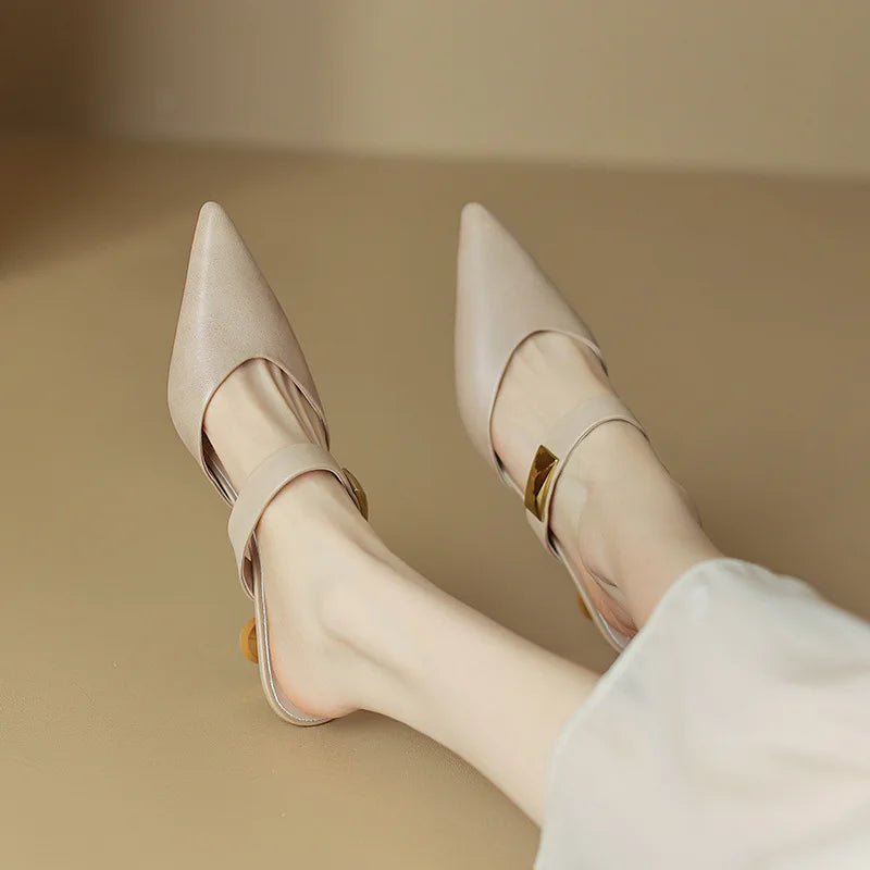 Vivienne Gold Rivet Kitten Mules