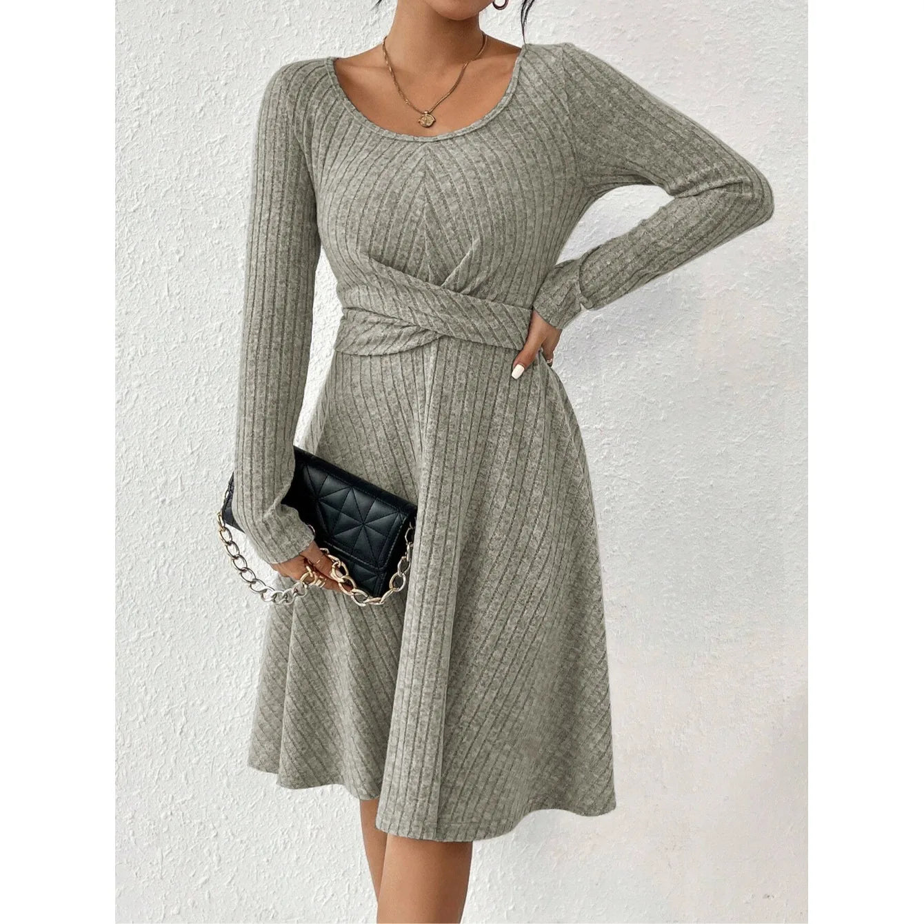 Isabella Ribbed Knit Flare Midi Dress