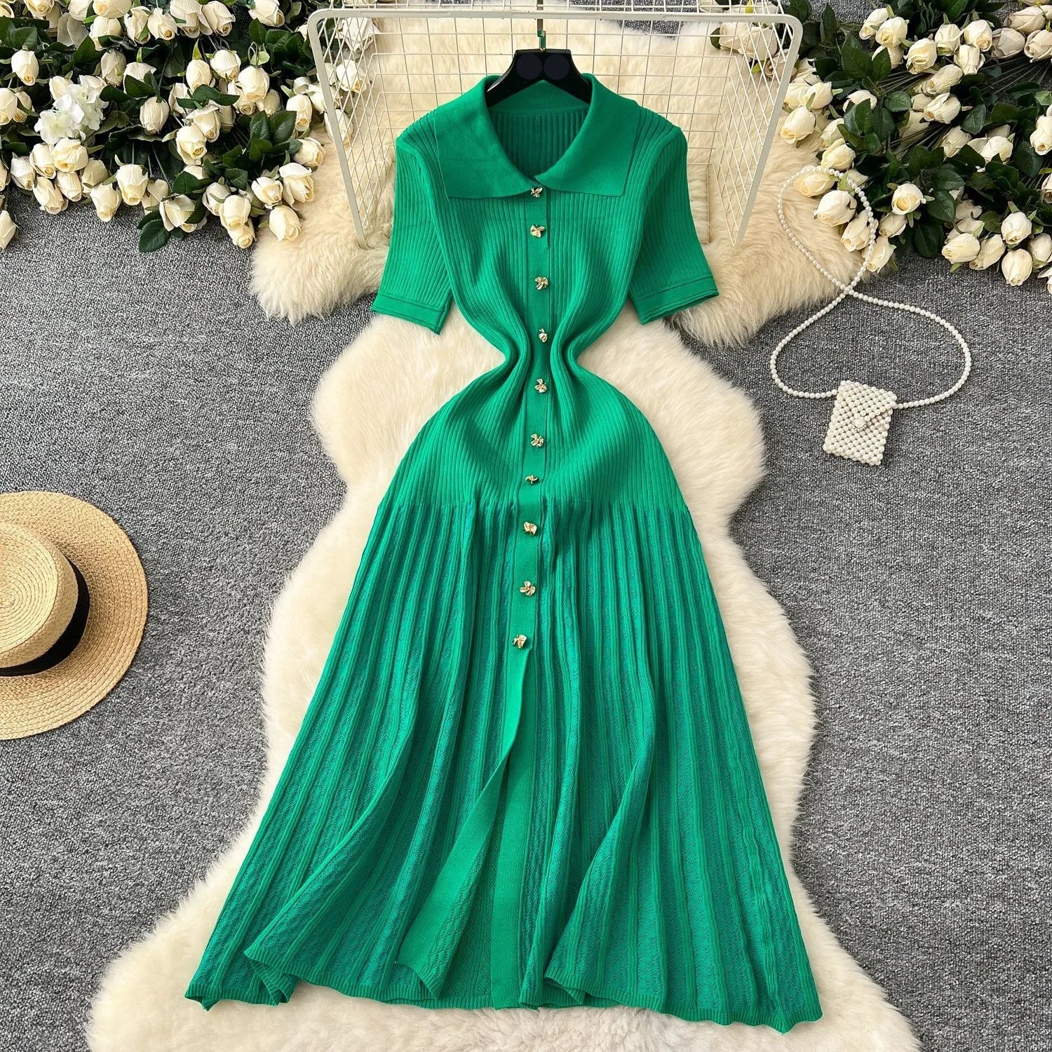 Estelle Pleated Knit Shirt Dress