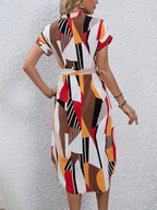 Nora Geo-Print Belted Midi Dress