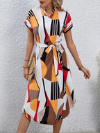 Nora Geo-Print Belted Midi Dress