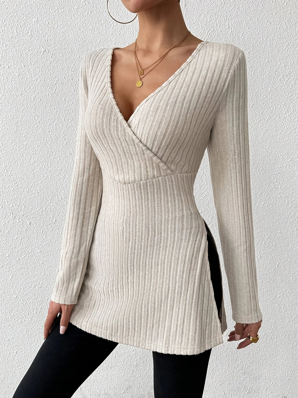 Alina Ribbed Knit Wrap Top