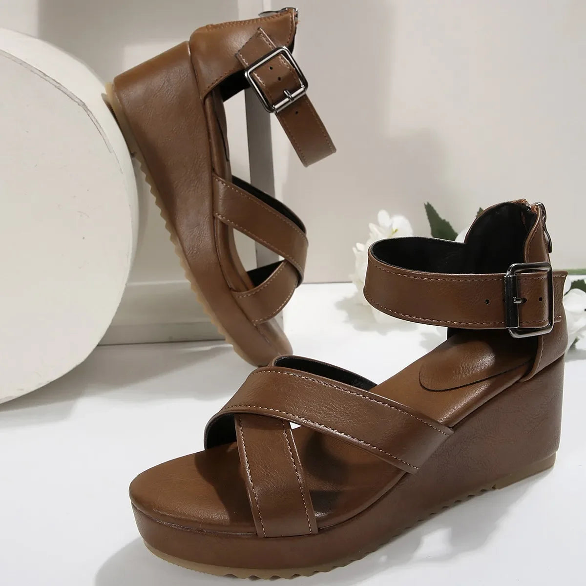 Nadine Comfort Cross-Strap Wedge