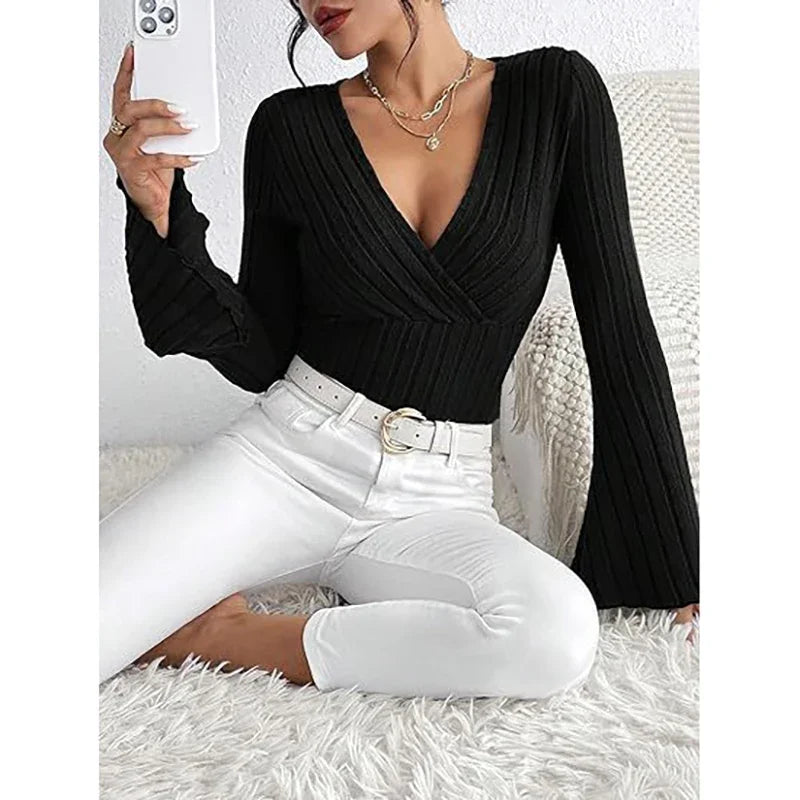 Ella Ribbed Flare Sleeve Knit Top