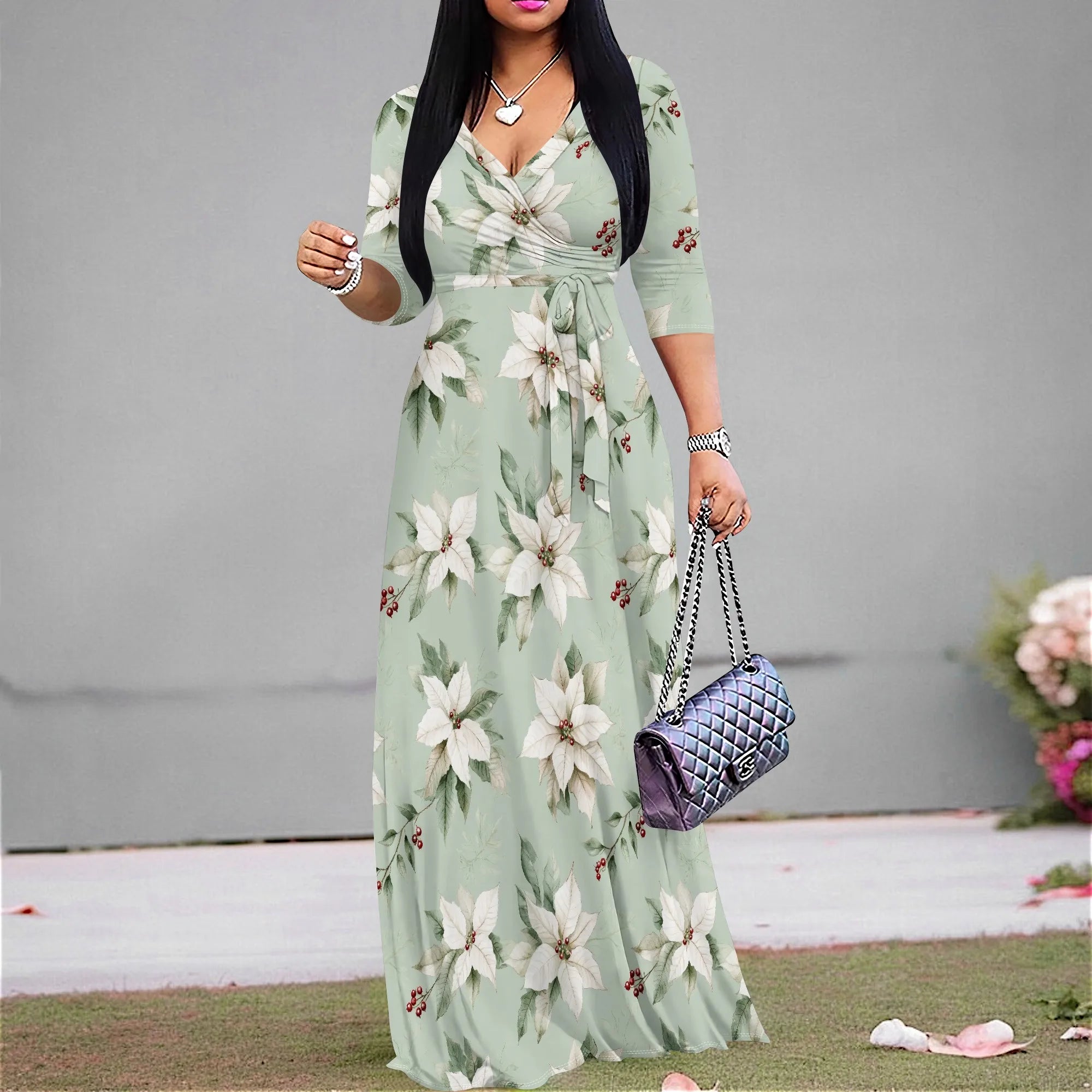 Juliana Belted Garden Maxi Dress