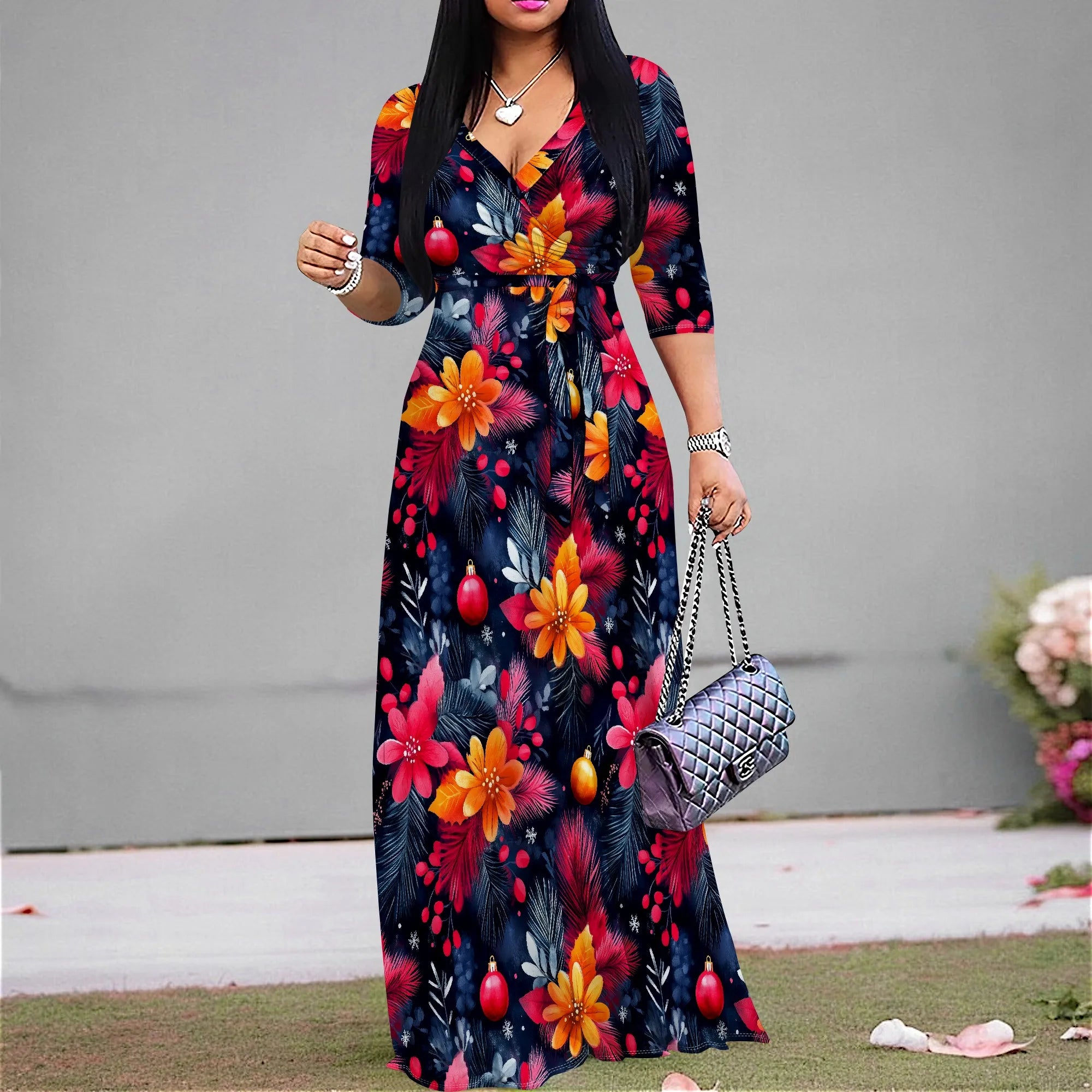 Juliana Belted Garden Maxi Dress
