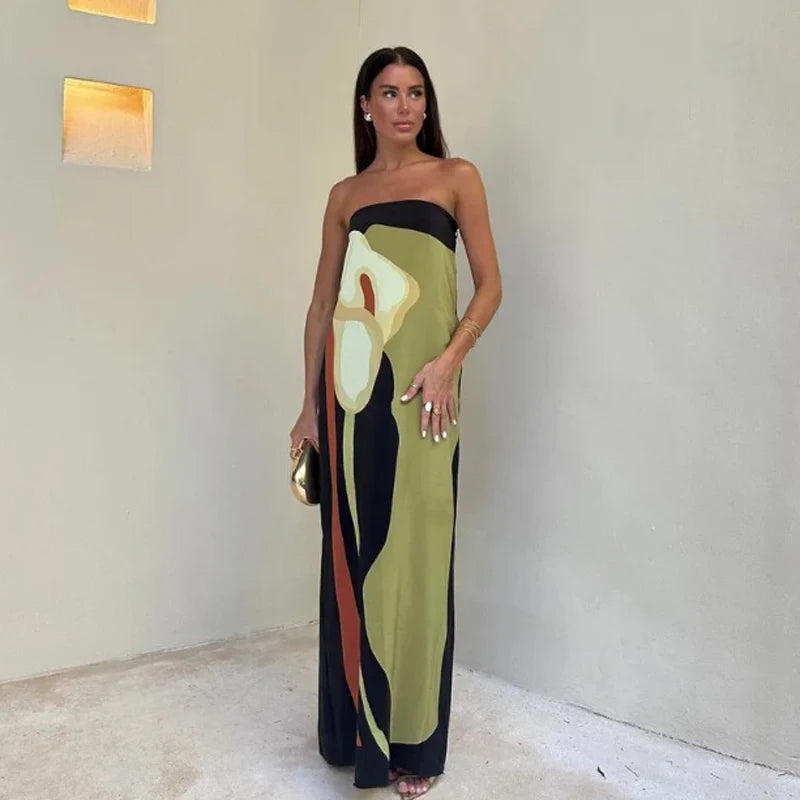 Isabella Abstract Strapless Maxi Dress