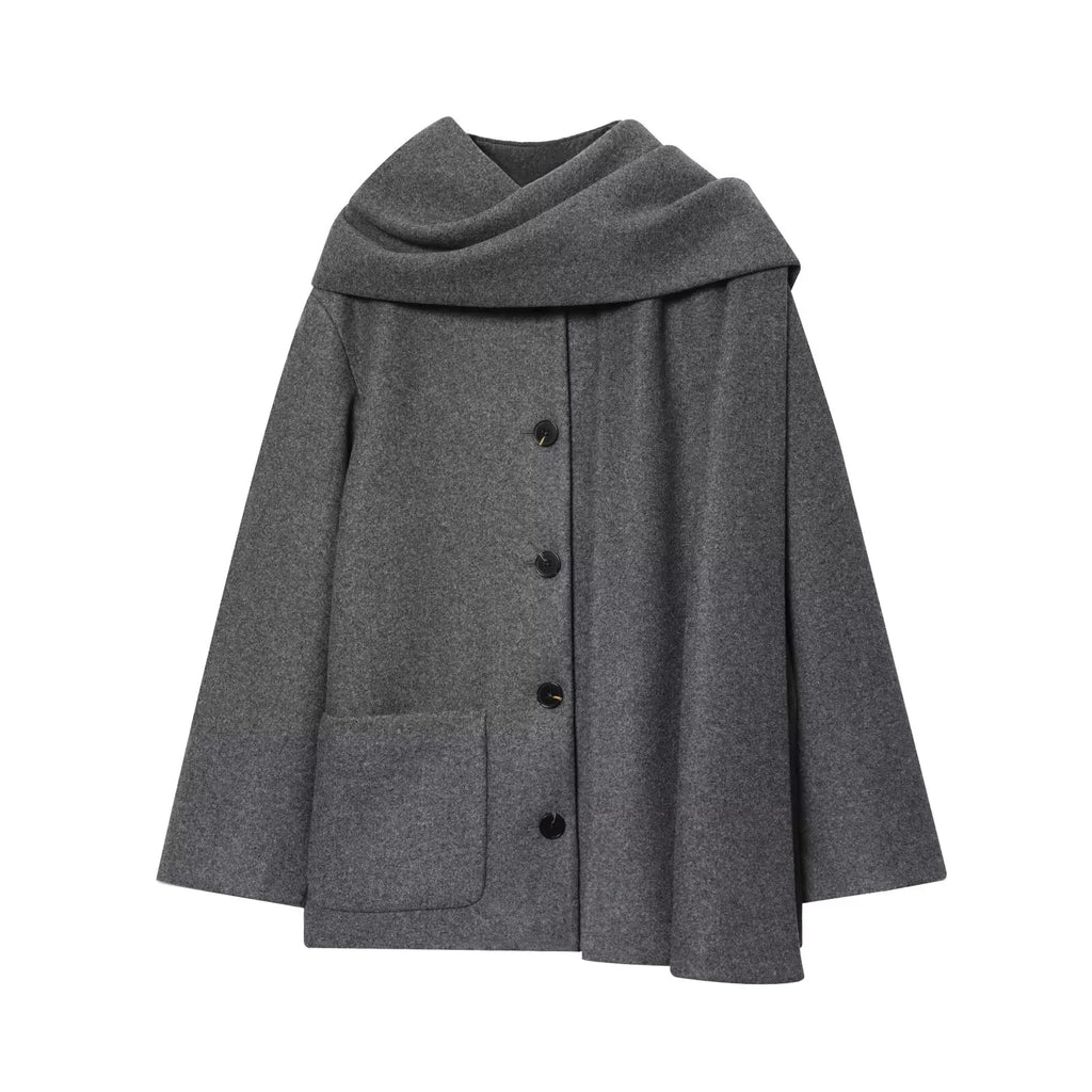 Draped Scarf-Collar Coat