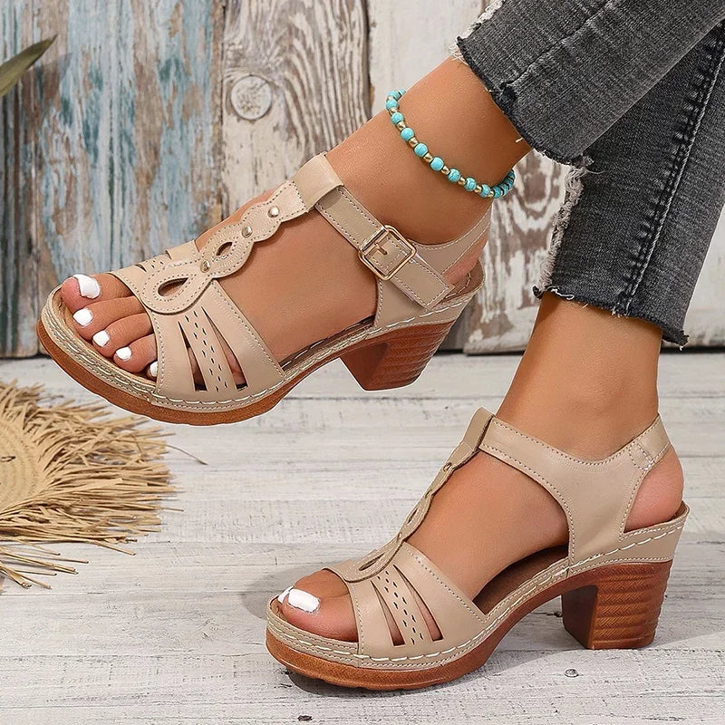 Loretta Buckle Comfort Heel Sandals
