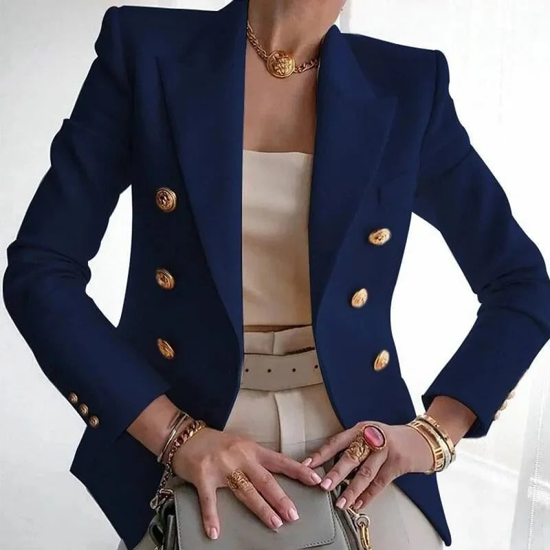 Claudia Gold-Button Tailored Blazer