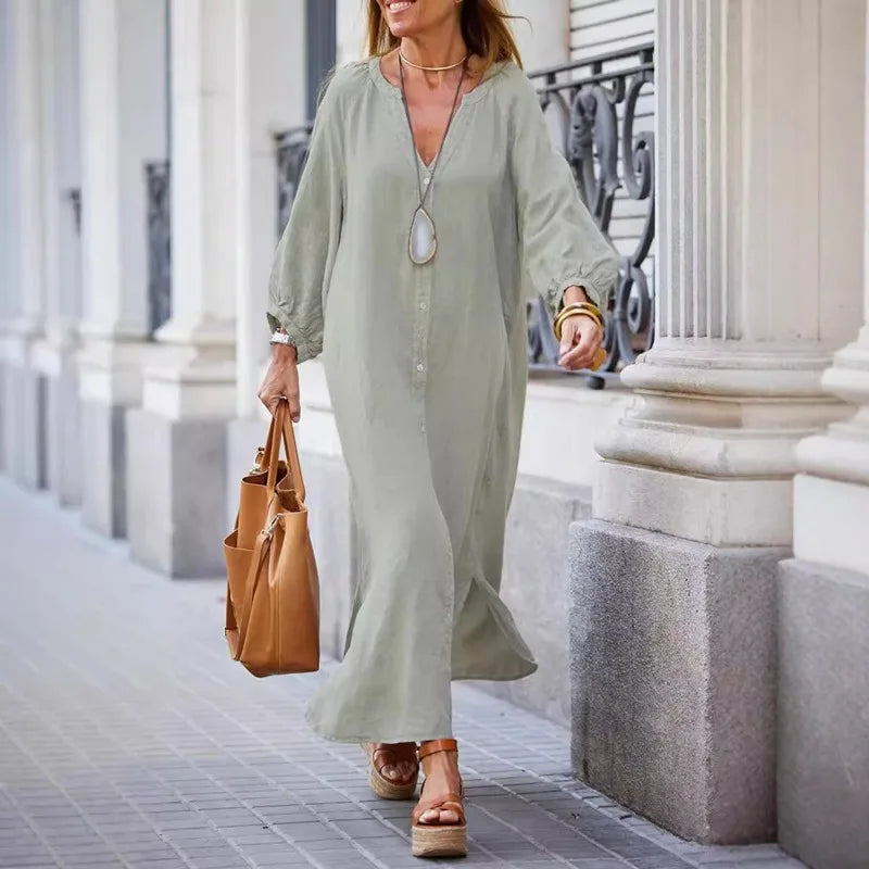 Sofia Cotton Drape Maxi Shirt Dress