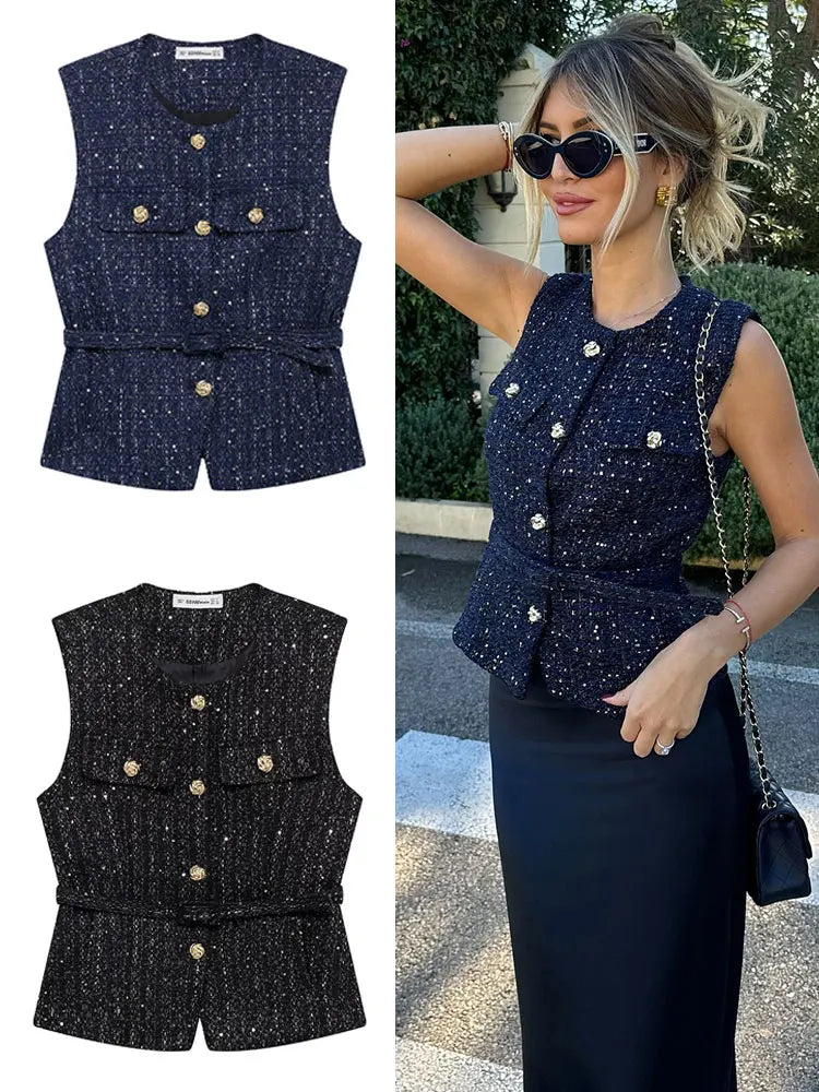 Vivienne Belted Tweed Vest