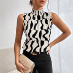 Mia Muse Sleeveless High Neck Contrast Blouse