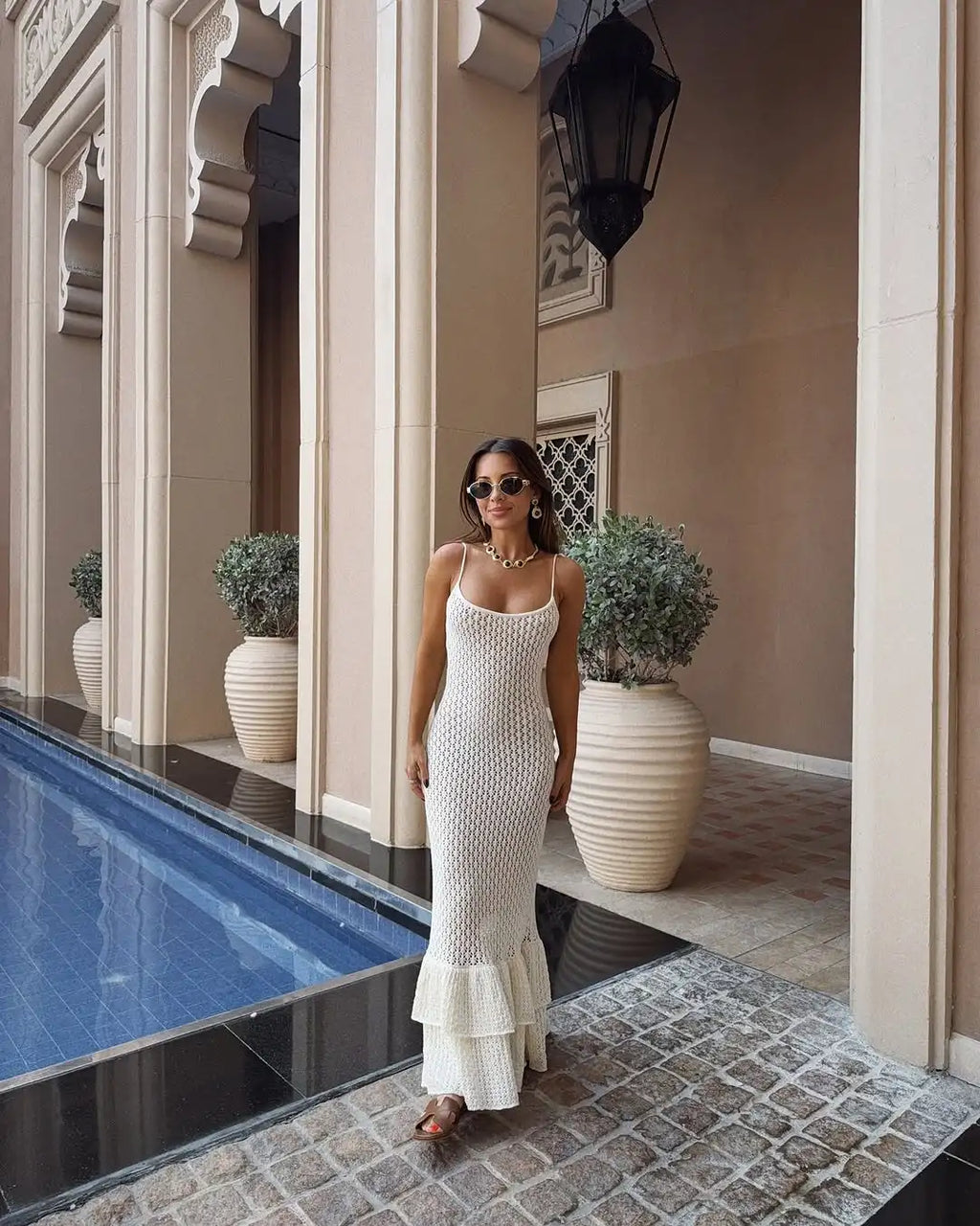 Serena Elegant Ruffled Knit Maxi Dress