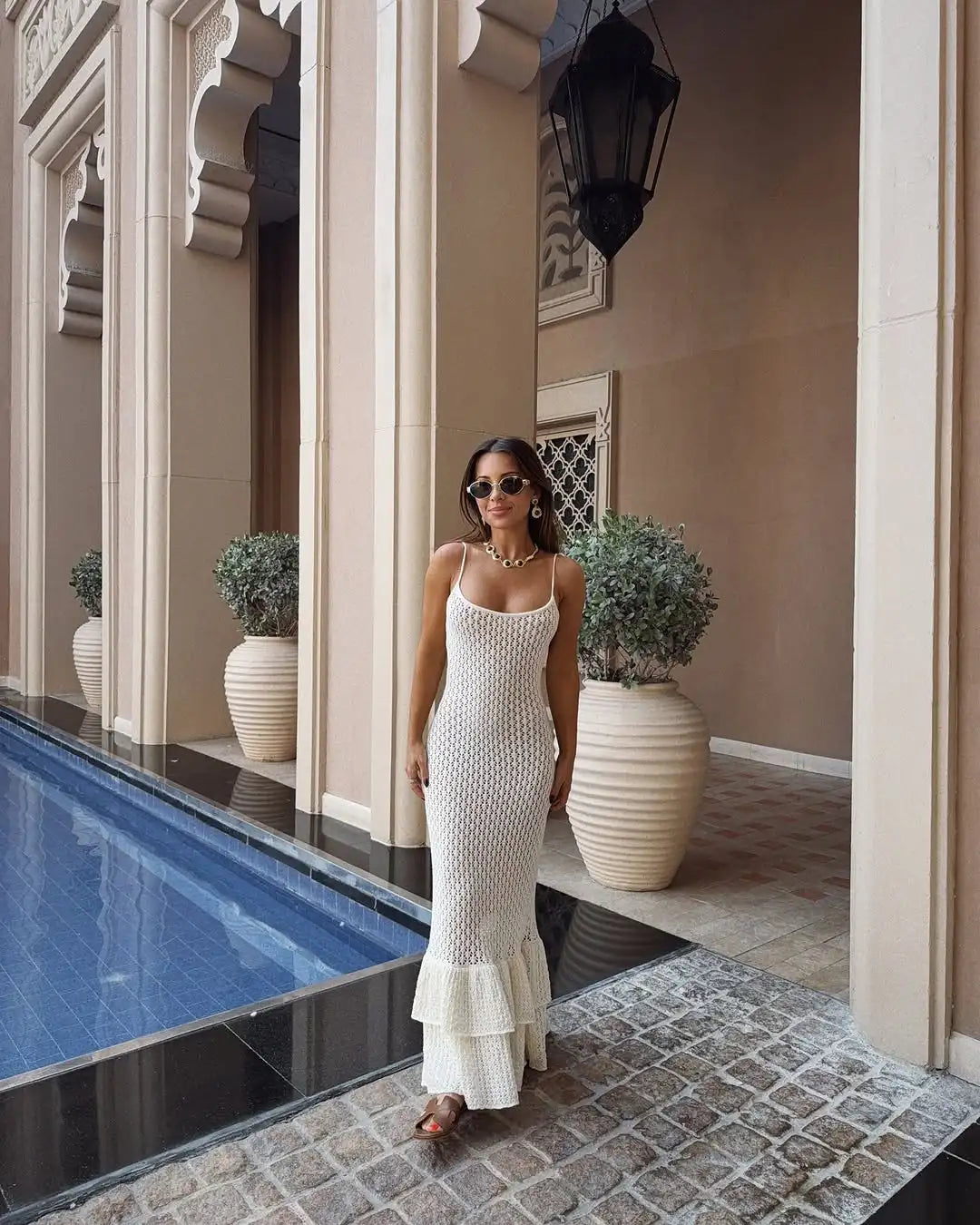 Serena Elegant Ruffled Knit Maxi Dress
