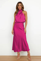 Natalia Noir Satin Halter Dress