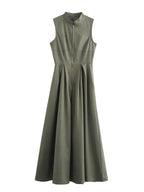 Vivienne Pleated V-Neck Maxi