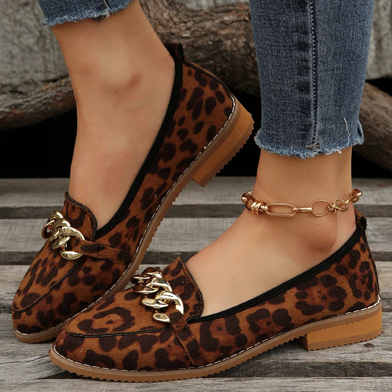 Leona Gold Chain Leopard Loafers