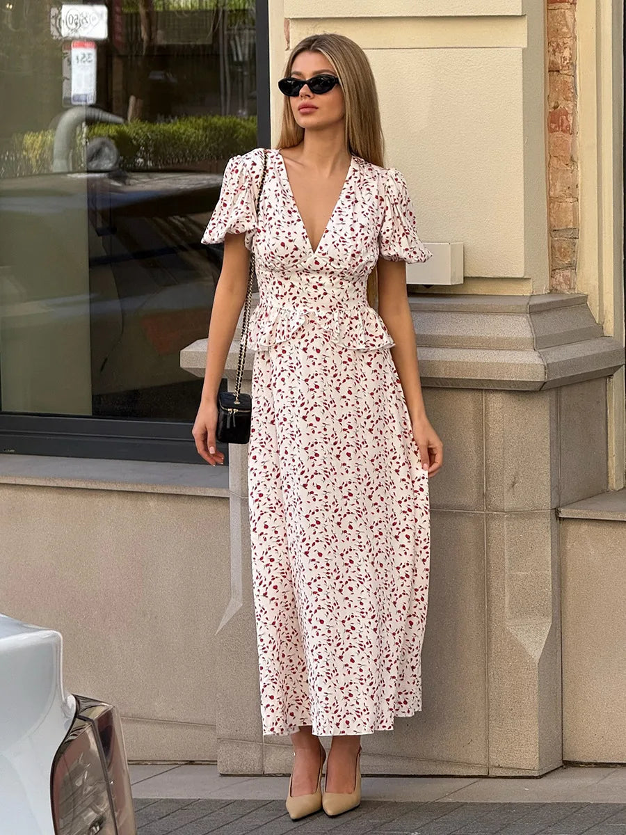 Camille Elegant Floral V-Neck Dress