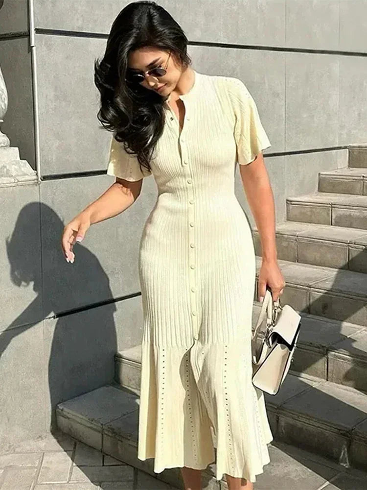 Kimberly Knit Pleated Button-Front Dress