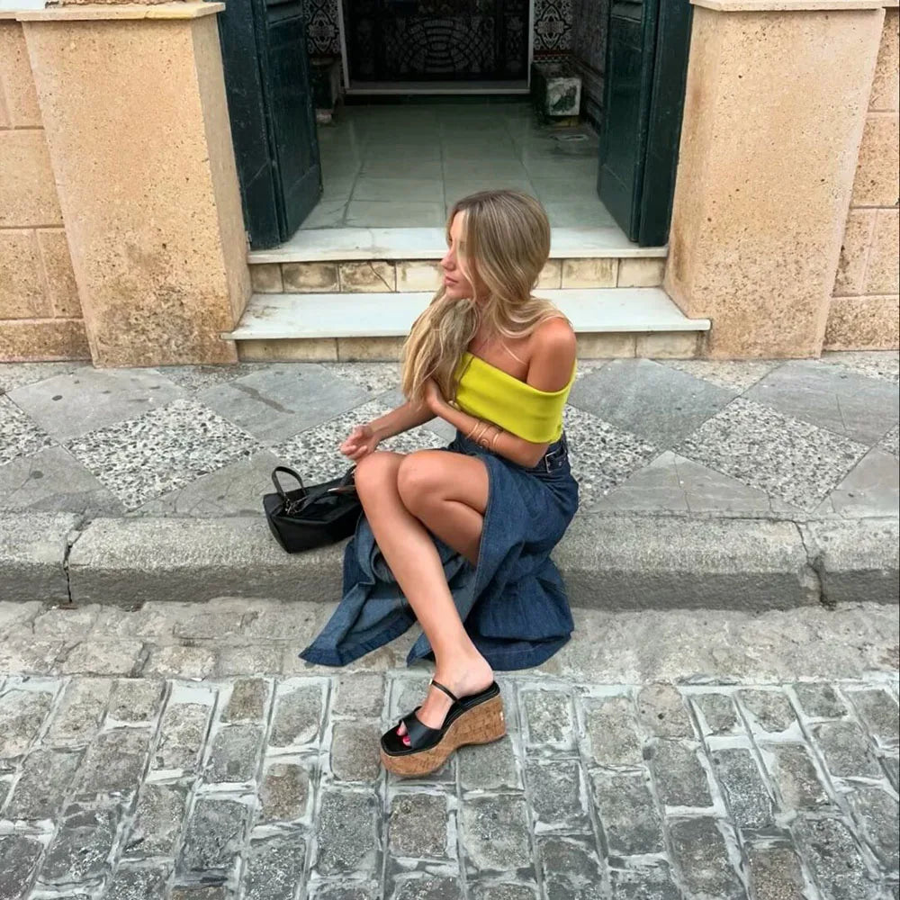 Elise Chic Denim Sarong Skirt