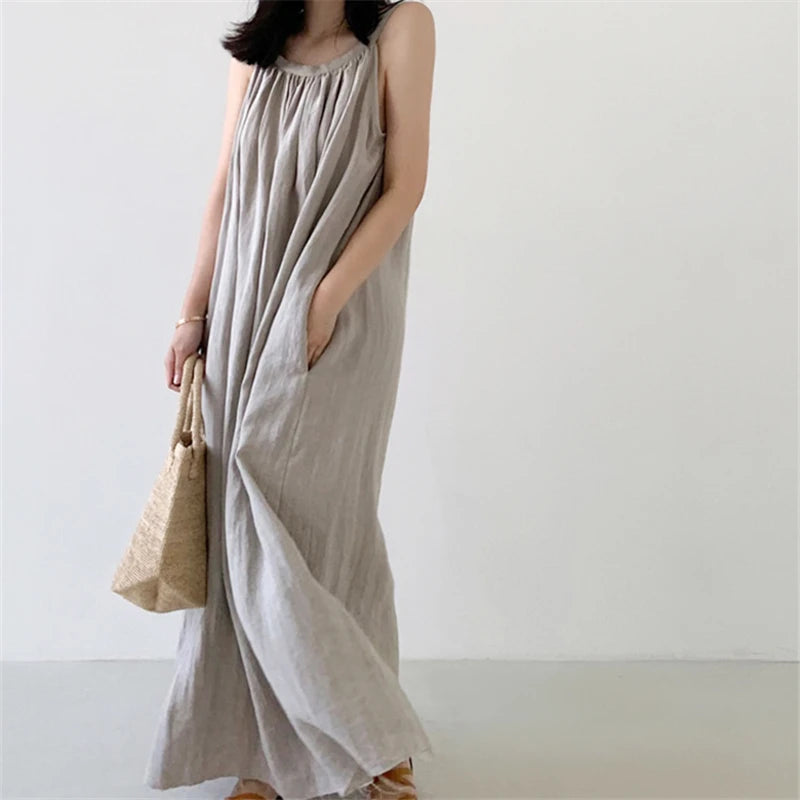 Nora Vintage Cotton Linen Maxi Dress