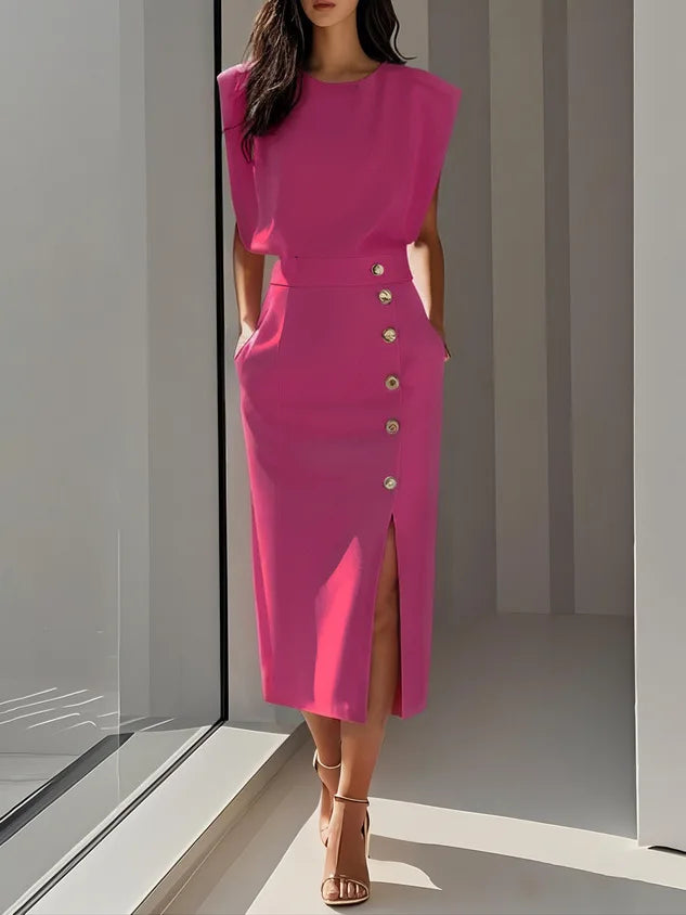 Elena Sculpted Button Midi Dress