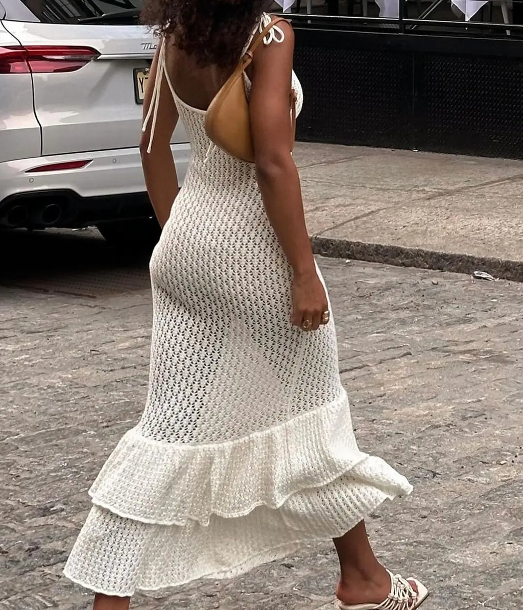 Serena Elegant Ruffled Knit Maxi Dress