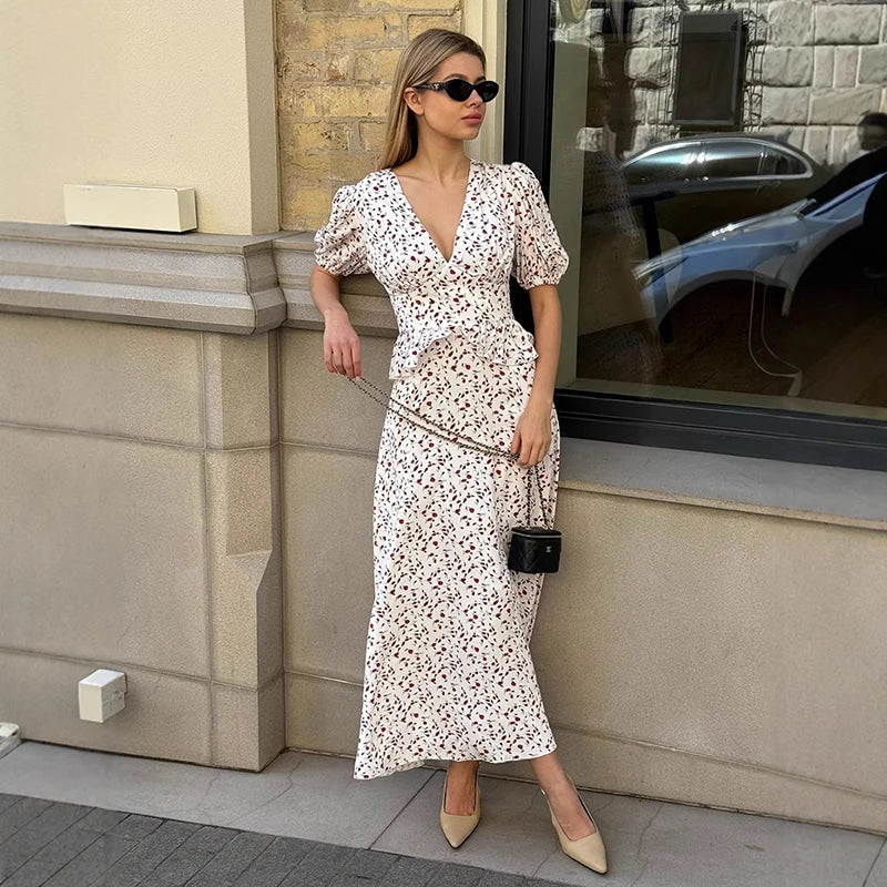 Camille Elegant Floral V-Neck Dress