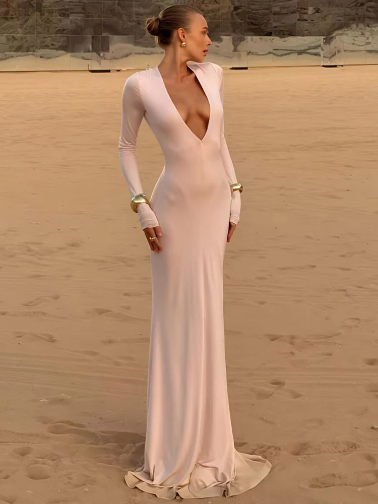 Valeria Sexy Deep V Maxi Dress